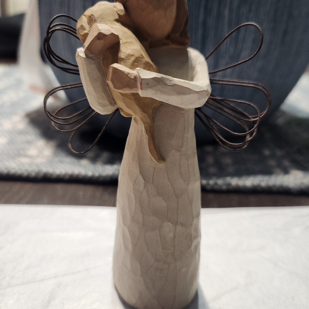Angel Figurine with Child - Cream and Brown
